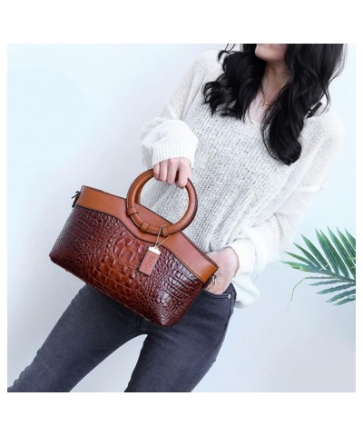 Shoulder Bags for Women Crocodile Leather Handbags Designer Women Messenger Bags Vintage Retro Tote Coffee $29.69 Totes