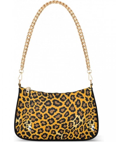 Leopard Print Clutch Shoulder Bag for Women, Hobo Tote Handbag with Gold Chain, Crossbody Bag with Zipper Closure $15.89 Totes