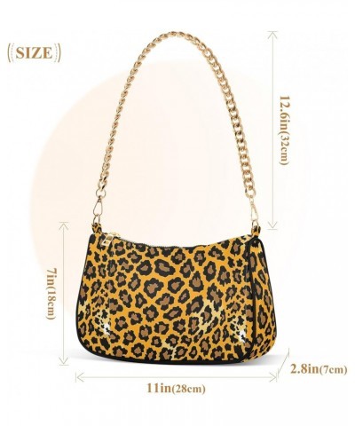 Leopard Print Clutch Shoulder Bag for Women, Hobo Tote Handbag with Gold Chain, Crossbody Bag with Zipper Closure $15.89 Totes