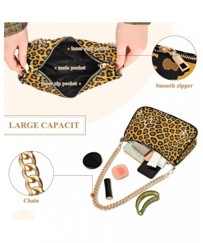 Leopard Print Clutch Shoulder Bag for Women, Hobo Tote Handbag with Gold Chain, Crossbody Bag with Zipper Closure $15.89 Totes