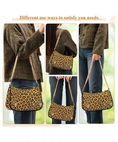 Leopard Print Clutch Shoulder Bag for Women, Hobo Tote Handbag with Gold Chain, Crossbody Bag with Zipper Closure $15.89 Totes