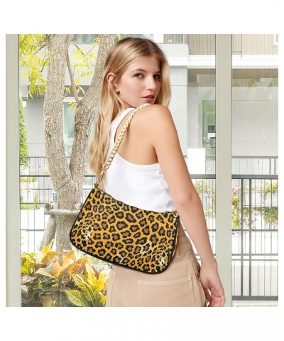 Leopard Print Clutch Shoulder Bag for Women, Hobo Tote Handbag with Gold Chain, Crossbody Bag with Zipper Closure $15.89 Totes