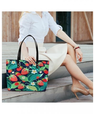 Leather Tote Bag for Women Fashion Shoulder Bag Purses and Handbags Large Capacity Satchel Bags for Work Travel Strawberries ...