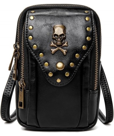 Punk Gothic Skull Carry Bag Fashion Rivet Handbag Single Shoulder Waist Bag Cell phone Wallet Steampunk Retro S2-fbg083bk-bla...