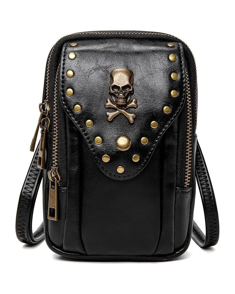 Punk Gothic Skull Carry Bag Fashion Rivet Handbag Single Shoulder Waist Bag Cell phone Wallet Steampunk Retro S2-fbg083bk-bla...