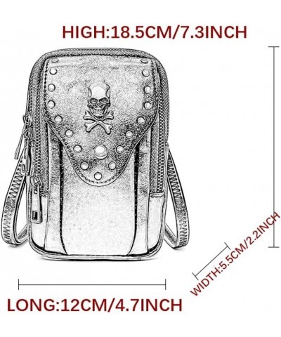 Punk Gothic Skull Carry Bag Fashion Rivet Handbag Single Shoulder Waist Bag Cell phone Wallet Steampunk Retro S2-fbg083bk-bla...