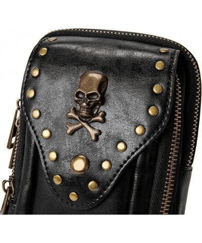 Punk Gothic Skull Carry Bag Fashion Rivet Handbag Single Shoulder Waist Bag Cell phone Wallet Steampunk Retro S2-fbg083bk-bla...