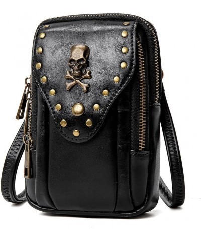 Punk Gothic Skull Carry Bag Fashion Rivet Handbag Single Shoulder Waist Bag Cell phone Wallet Steampunk Retro S2-fbg083bk-bla...