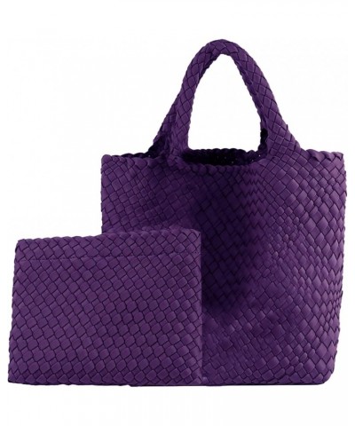 Fashion Hobo Bag Handmade Woven Casual Female Handbag Large Capacity Neoprene Tote Bag Patchwork Women Shoulder Bags Purple $...