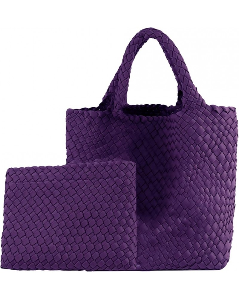 Fashion Hobo Bag Handmade Woven Casual Female Handbag Large Capacity Neoprene Tote Bag Patchwork Women Shoulder Bags Purple $...