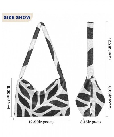 Geometric Tiles Striped Furry Tote Bag for Women Crossbody Bag Shoulder Bag Purse Puffer Purse with Zipper for Men $11.54 Totes