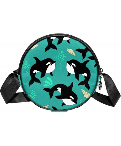 Dolphin Sea Animal Crossbody Bag for Women Teen Girls Round Canvas Shoulder Bag Purse Tote Handbag Bag $11.54 Totes