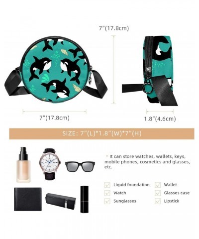 Dolphin Sea Animal Crossbody Bag for Women Teen Girls Round Canvas Shoulder Bag Purse Tote Handbag Bag $11.54 Totes