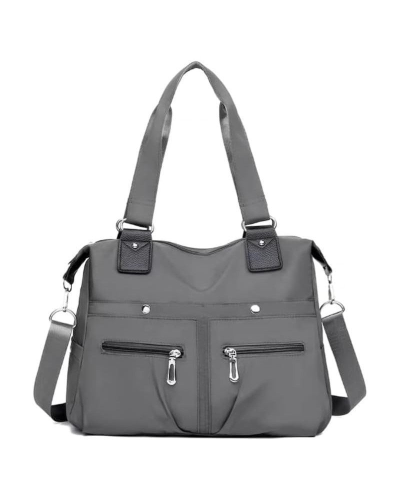 Large Capacity Waterproof Multi Pocket Shoulder Bag，Women's Handbag Nylon Tote Bag Fashion Travel Bag Grey $14.57 Totes