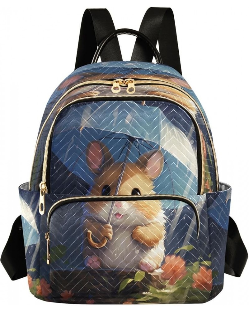 Hamster Flower Ran Women Backpack Purse Ladies Fashion Shoulder Bag Daypack Travel Bag 7.5L Small $13.95 Backpacks