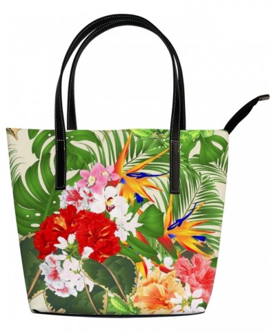 Green Vintage Tropical Pink Floral Tote Bag for Women Leather Handbags Women's Crossbody Handbags Work Tote Bags for Women Co...