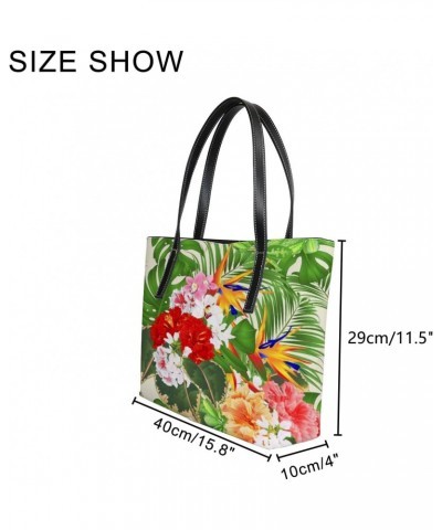 Green Vintage Tropical Pink Floral Tote Bag for Women Leather Handbags Women's Crossbody Handbags Work Tote Bags for Women Co...