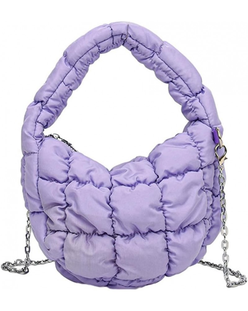 Quilted Hobo Bag Women's Padding Down Cotton Shoulder Crossbody Purse Handbag Dumpling Totes Satchels with Chain B-purple $17...