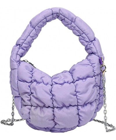 Quilted Hobo Bag Women's Padding Down Cotton Shoulder Crossbody Purse Handbag Dumpling Totes Satchels with Chain B-purple $17...