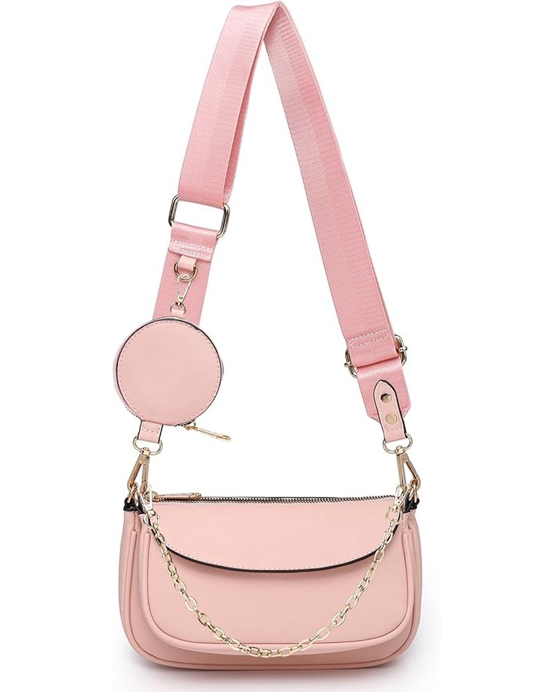 Small Crossbody Bags for Women Trendy 3 in 1 PU Leather Multi Pochette Shoulder Purse with Coin Purse Pink $18.69 Crossbody Bags