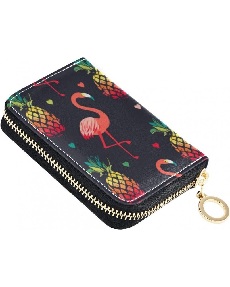 RFID Credit Card Holder Case Hawaiian Bright Flamingo Pineapples Leather Printed Zipper Card Case Wallet for Women Girls $10....