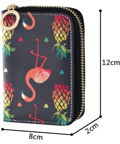 RFID Credit Card Holder Case Hawaiian Bright Flamingo Pineapples Leather Printed Zipper Card Case Wallet for Women Girls $10....