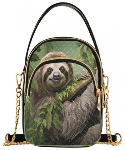 Cute Sloth Shoulder Bags for Women Retro Classic Handbag Purse Small Purses with Chain $14.03 Totes