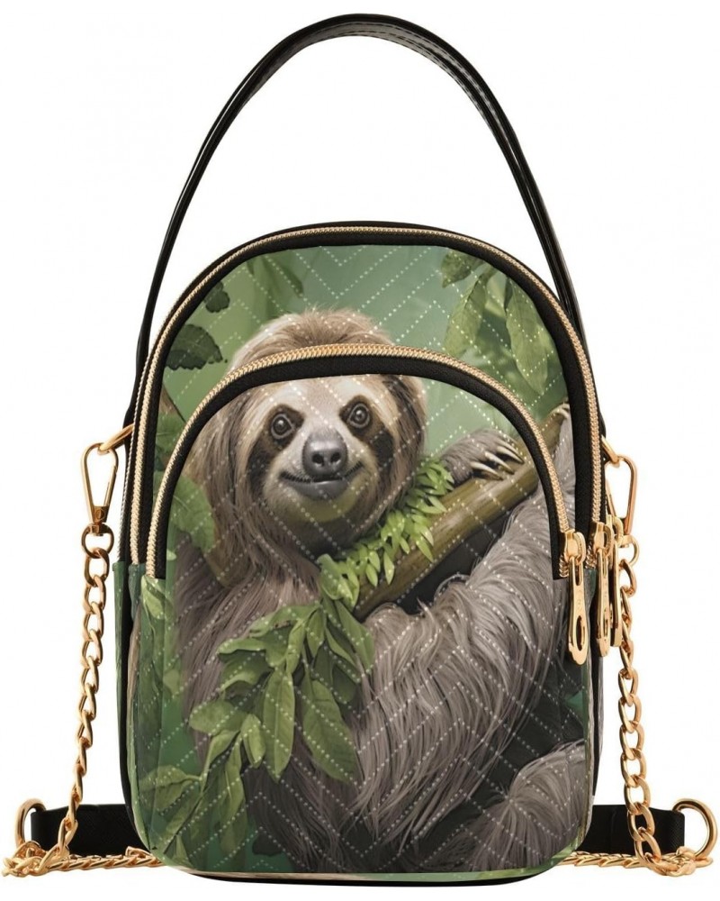 Cute Sloth Shoulder Bags for Women Retro Classic Handbag Purse Small Purses with Chain $14.03 Totes