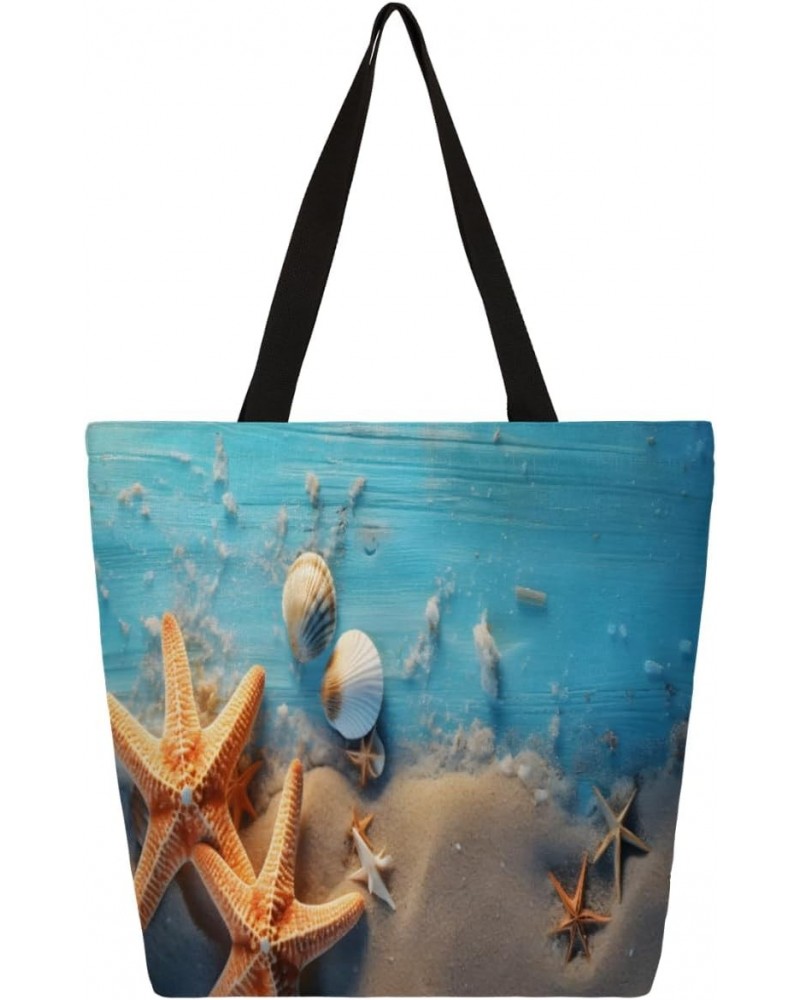 Double-Sided Ocean Themed Canvas Tote, Vibrant Starfish Prints for Stylish Travel $10.81 Totes