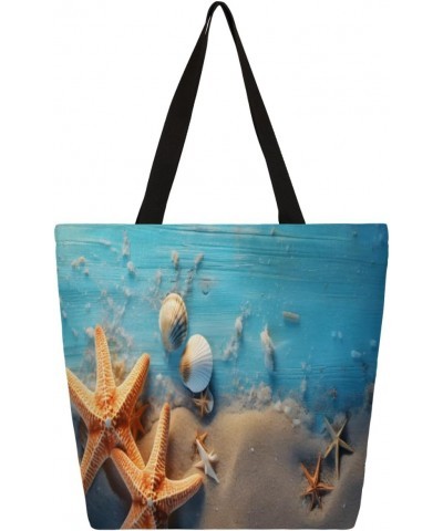 Double-Sided Ocean Themed Canvas Tote, Vibrant Starfish Prints for Stylish Travel $10.81 Totes