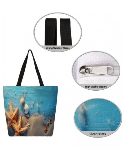 Double-Sided Ocean Themed Canvas Tote, Vibrant Starfish Prints for Stylish Travel $10.81 Totes