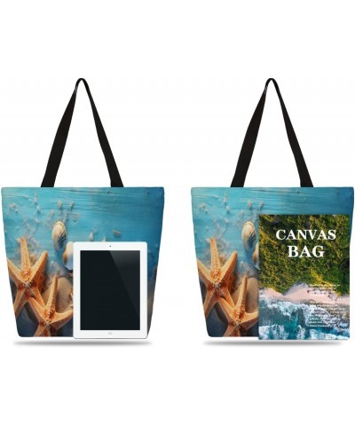 Double-Sided Ocean Themed Canvas Tote, Vibrant Starfish Prints for Stylish Travel $10.81 Totes