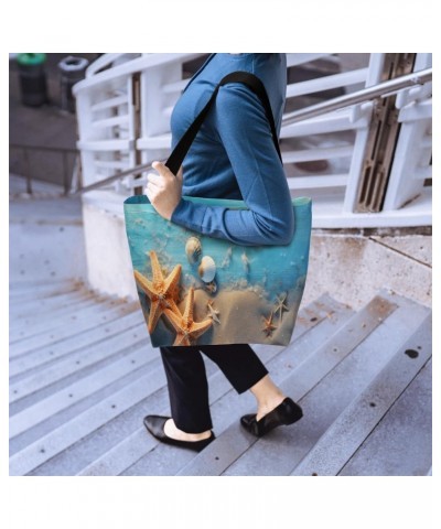 Double-Sided Ocean Themed Canvas Tote, Vibrant Starfish Prints for Stylish Travel $10.81 Totes