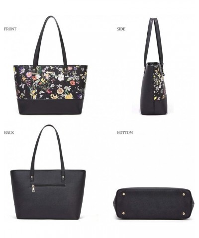 Women Fashion Handbags Wallet Tote Bag Shoulder Bag Top Handle Satchel Purse Set 4pcs Black-flower-c $16.31 Satchels