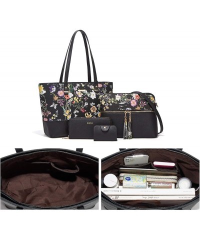 Women Fashion Handbags Wallet Tote Bag Shoulder Bag Top Handle Satchel Purse Set 4pcs Black-flower-c $16.31 Satchels