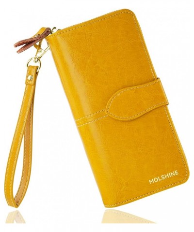 Women Luxury Leather Large Capacity Wallets RFID Blocking Ladies Long Purse Clutch Wristlet with Zipper Pocket (Ancient Yello...