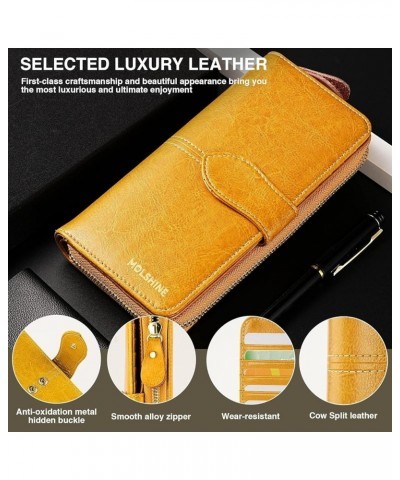 Women Luxury Leather Large Capacity Wallets RFID Blocking Ladies Long Purse Clutch Wristlet with Zipper Pocket (Ancient Yello...