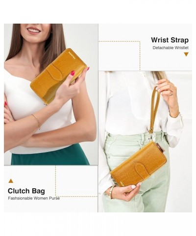 Women Luxury Leather Large Capacity Wallets RFID Blocking Ladies Long Purse Clutch Wristlet with Zipper Pocket (Ancient Yello...