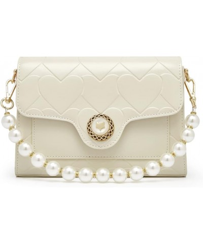 Women's Cowhide Leather Crossbody Handbags with Pearl Handle Adjustable Strap White $27.30 Satchels