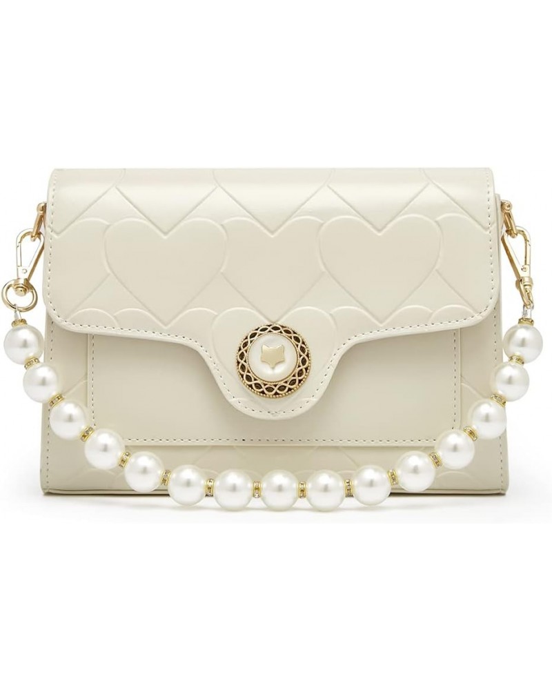 Women's Cowhide Leather Crossbody Handbags with Pearl Handle Adjustable Strap White $27.30 Satchels