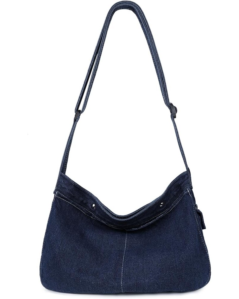 Denim Messenger Bag Large Hobo Crossbody Bag Casual Shoulder Handbag Jean Tote Bag for Women and Men Dark Blue $11.07 Totes