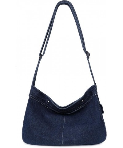 Denim Messenger Bag Large Hobo Crossbody Bag Casual Shoulder Handbag Jean Tote Bag for Women and Men Dark Blue $11.07 Totes