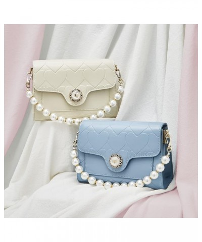 Women's Cowhide Leather Crossbody Handbags with Pearl Handle Adjustable Strap White $27.30 Satchels