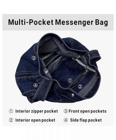 Denim Messenger Bag Large Hobo Crossbody Bag Casual Shoulder Handbag Jean Tote Bag for Women and Men Dark Blue $11.07 Totes