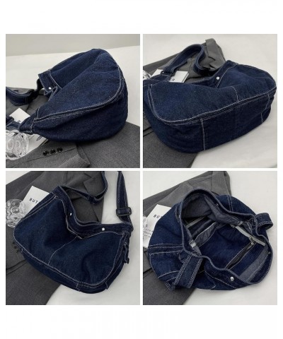 Denim Messenger Bag Large Hobo Crossbody Bag Casual Shoulder Handbag Jean Tote Bag for Women and Men Dark Blue $11.07 Totes