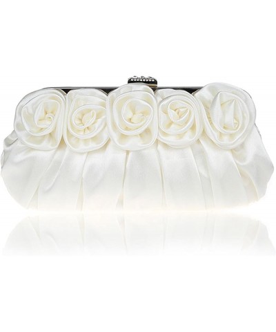 Evening Clutch Purses Rose Shaped Handbags Pleated Silk Elegant Floral Purse for Women Wedding Party White $18.59 Evening Bags