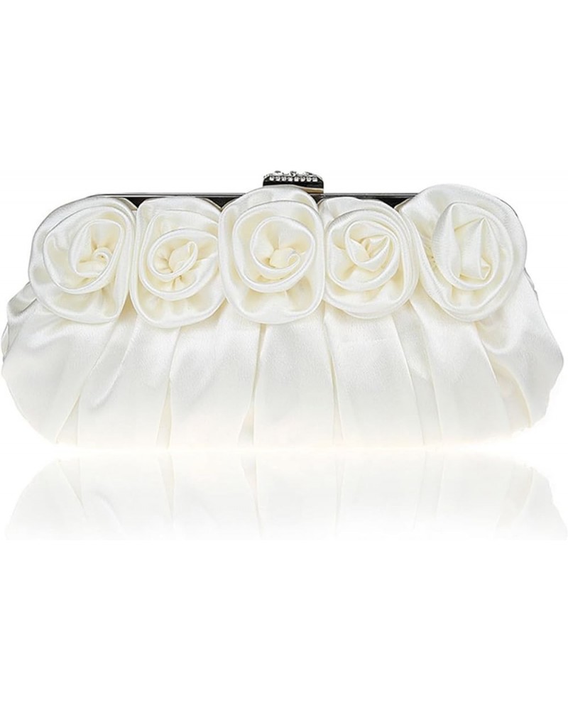 Evening Clutch Purses Rose Shaped Handbags Pleated Silk Elegant Floral Purse for Women Wedding Party White $18.59 Evening Bags