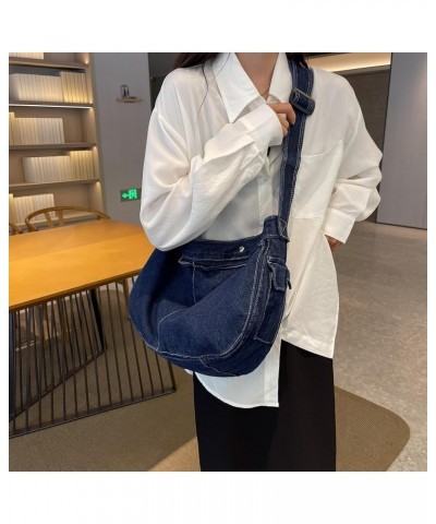 Denim Messenger Bag Large Hobo Crossbody Bag Casual Shoulder Handbag Jean Tote Bag for Women and Men Dark Blue $11.07 Totes