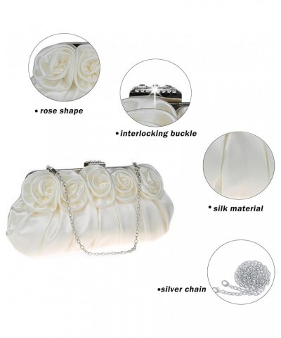 Evening Clutch Purses Rose Shaped Handbags Pleated Silk Elegant Floral Purse for Women Wedding Party White $18.59 Evening Bags