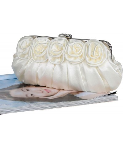 Evening Clutch Purses Rose Shaped Handbags Pleated Silk Elegant Floral Purse for Women Wedding Party White $18.59 Evening Bags